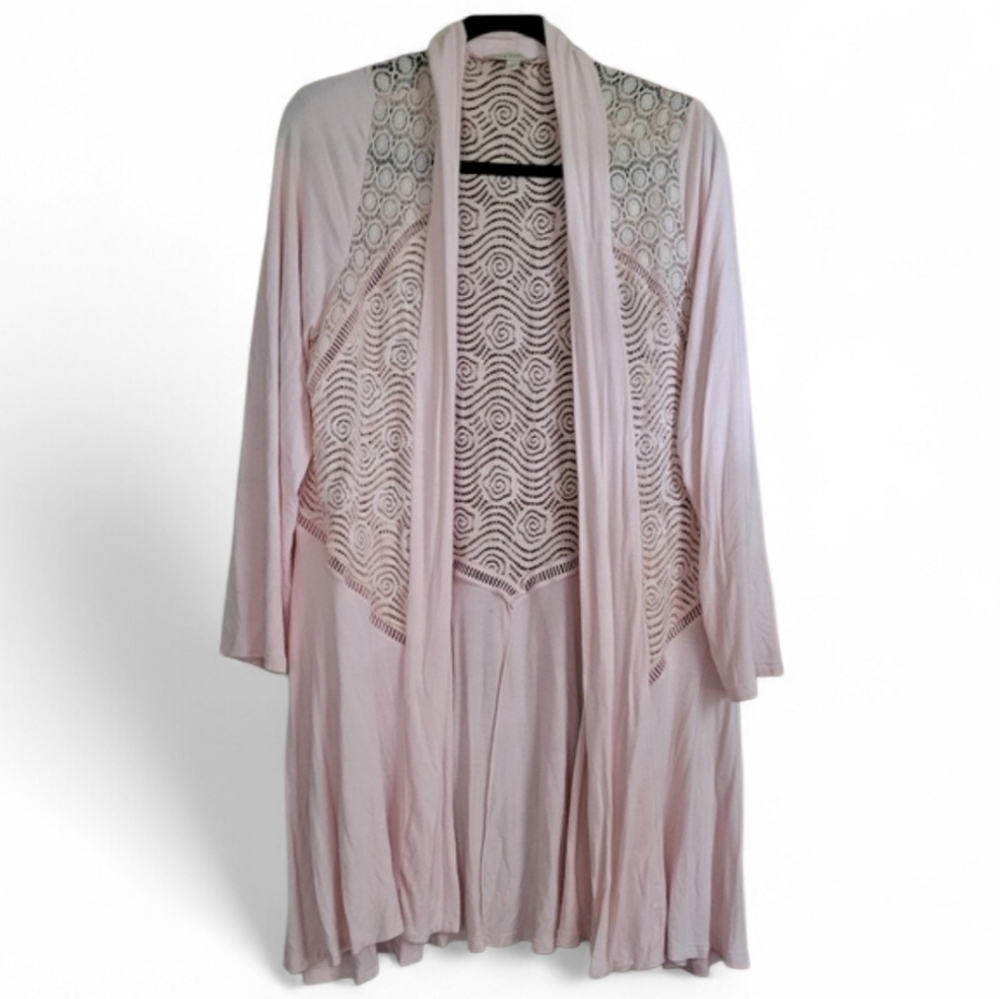 Maria Gabrielle Women's Size 1X Open Front Long Cardigan Lace Inset #26